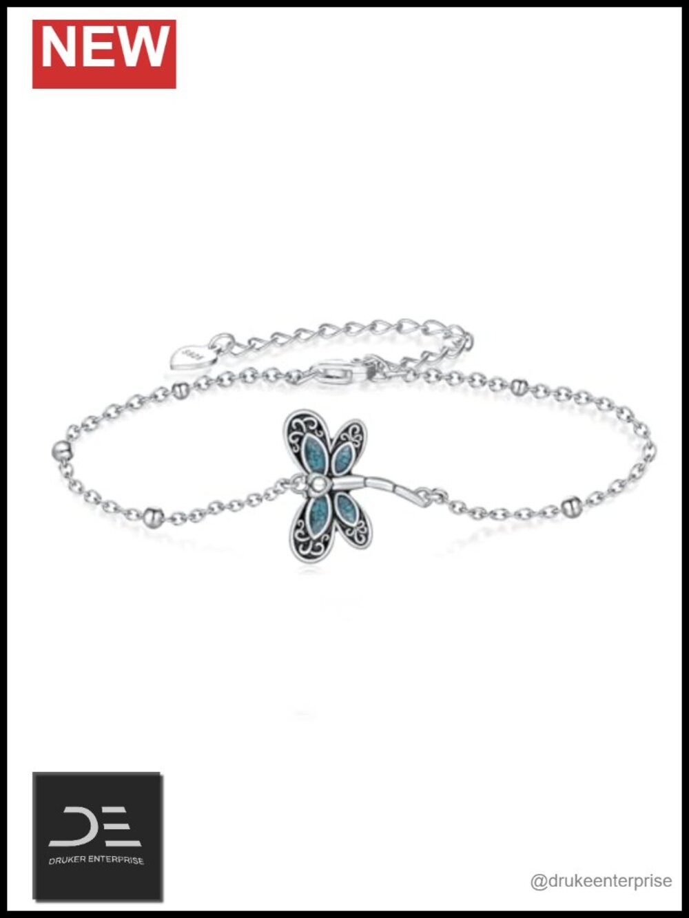 925 Sterling Silver Turquoise Dragonfly Link Bracelet Boho Nature Jewelry Gift